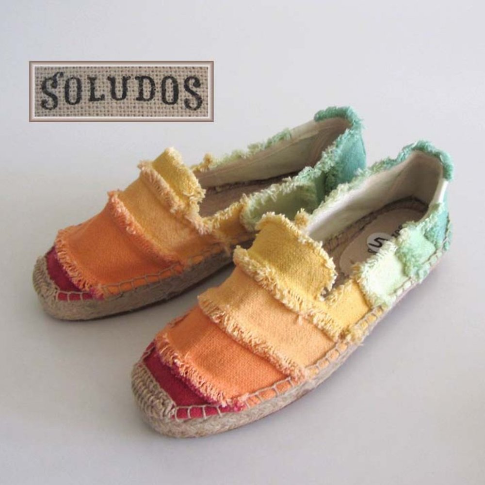 new SOLUDOS multicolored canvas platform espadrilles sz 5